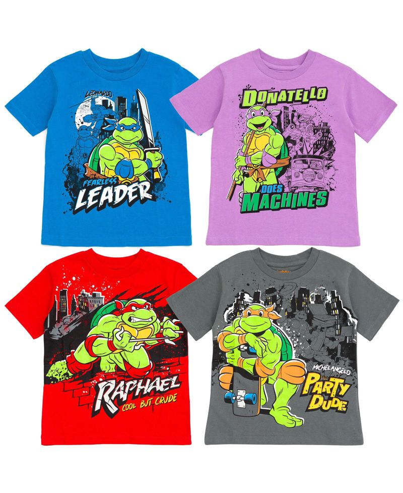 Boys Leonardo Michelangelo Raphael Donatello 4 Pack T-Shirts