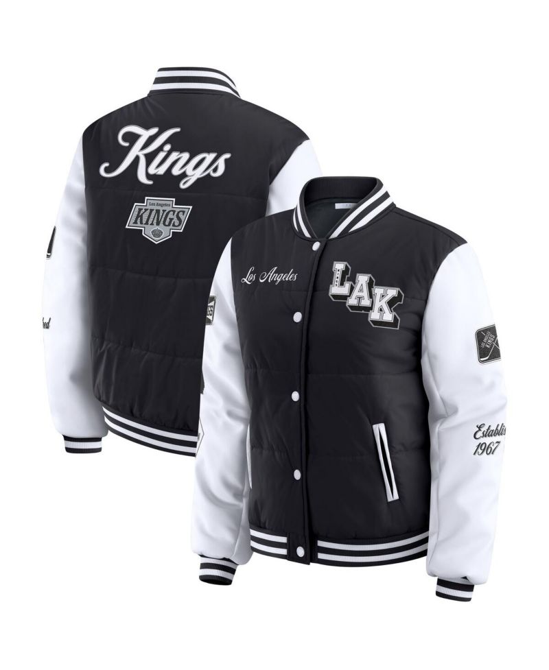 Women's Black/White Los Angeles Kings Varsity Full-Snap Puffer Jacket