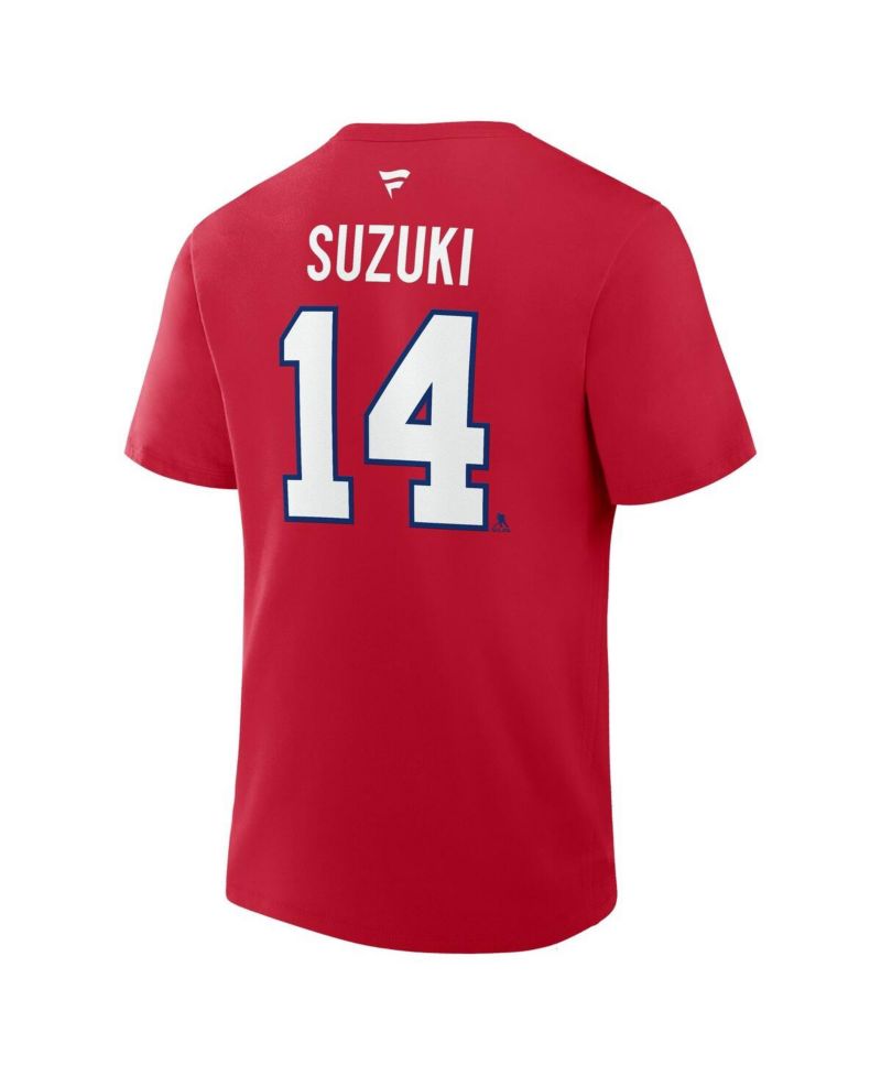 Men's Nick Suzuki Red Montreal Canadiens Authentic Stack Name & Number T-Shirt