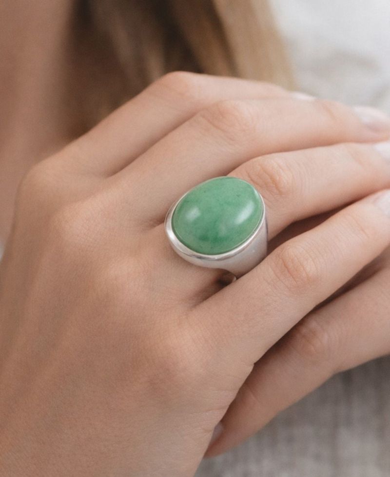 Green Jade (18 x 14mm) Ring in Sterling Silver