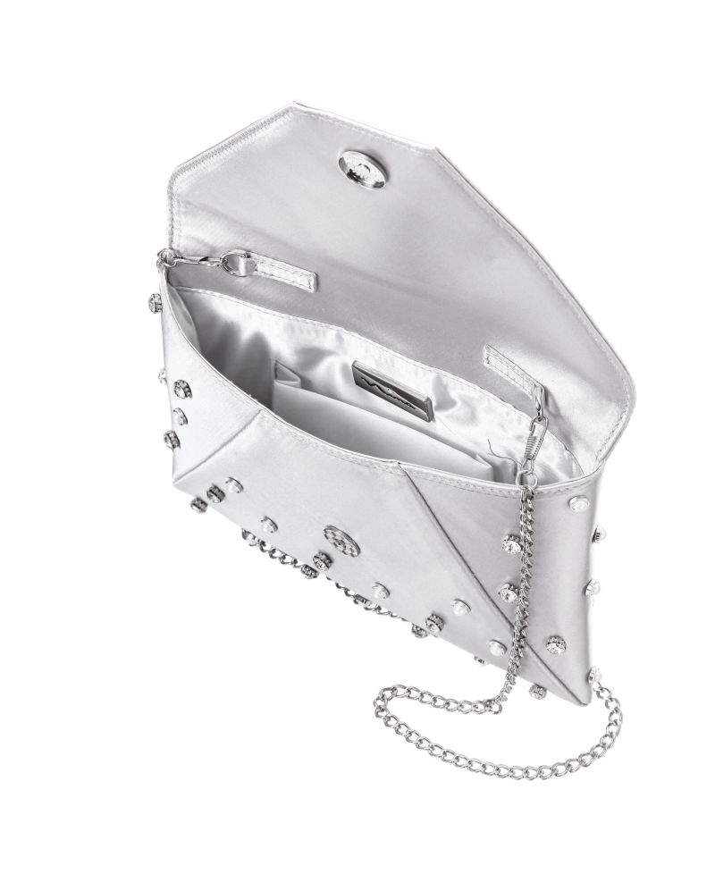 Imitation Pearl/Crystal Adorned Square Envelope Clutch