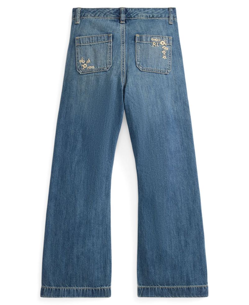 Girls' 7-16 Embroidered Flared Cotton Denim Jeans