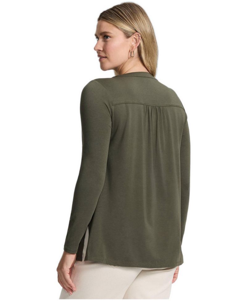 Women's Long-Sleeve Henley Pintuck Tunic