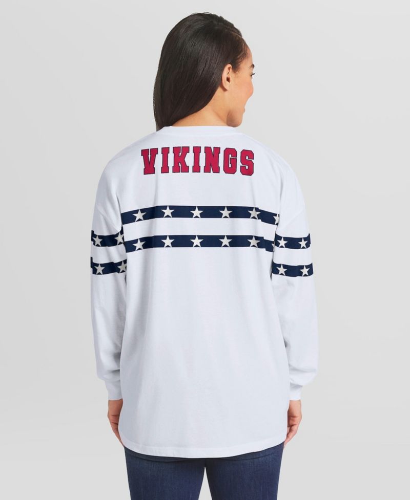 Women's White Minnesota Vikings Americana Stripe Long Sleeve T-Shirt