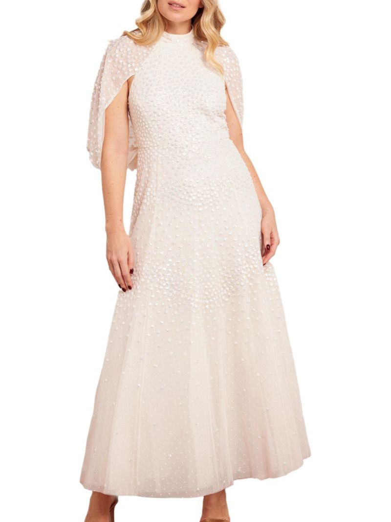 Women's Scallop Sequin Cape Ankle Gown