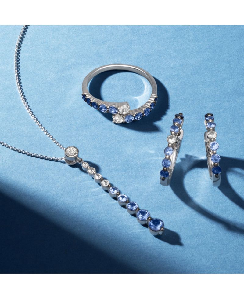 Denim Ombr&eacute; (7/8 ct. t.w.) & White Sapphire (1/6 ct. t.w.) Graduated Adjustable 20" Lariat Necklace in 14k White Gold