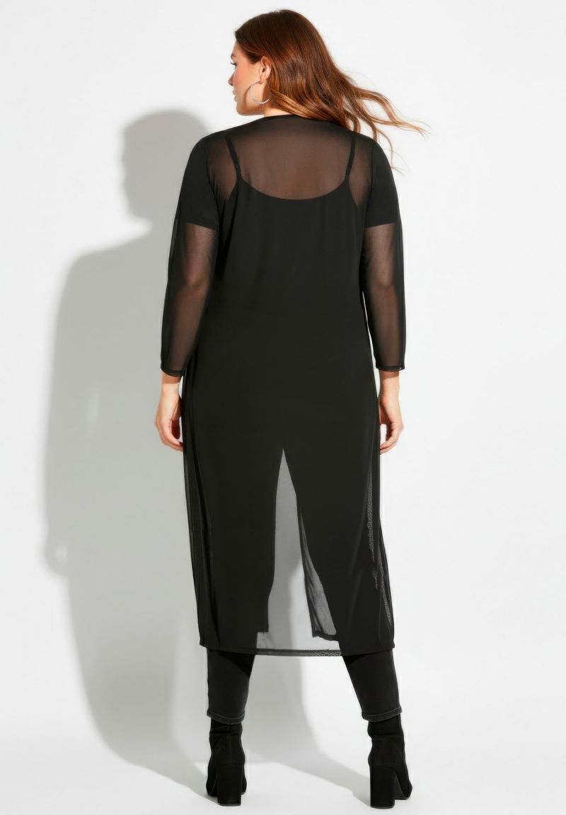 Women's Plus Size Long Sleeve Mesh Duster