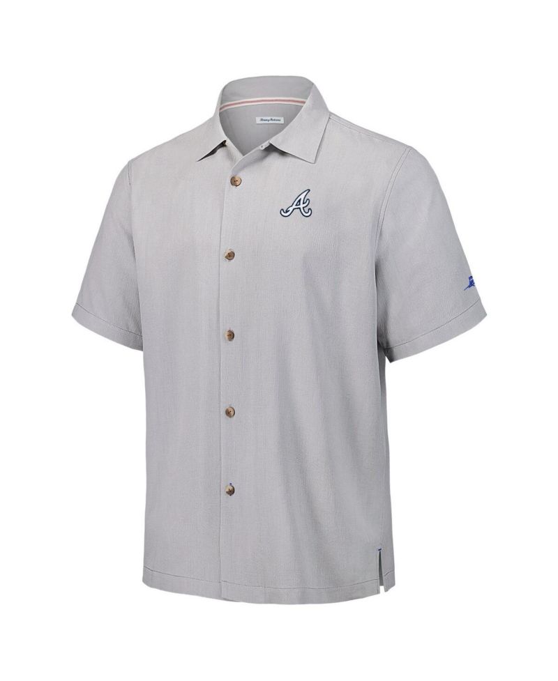 Men's Gray Atlanta Braves Hit and Run Silk Camp Button-Up Shirt