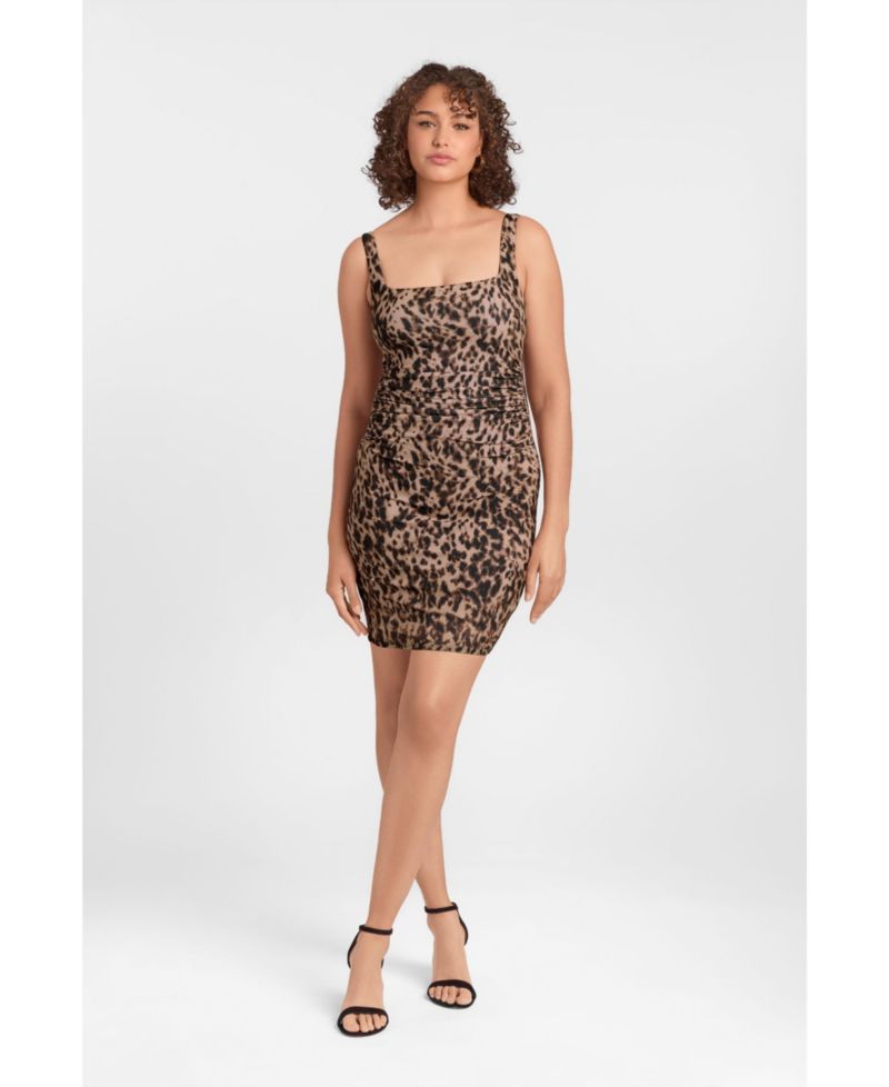 Women's Shirred Waist Square Neck Sculpting Tank Mini Dress