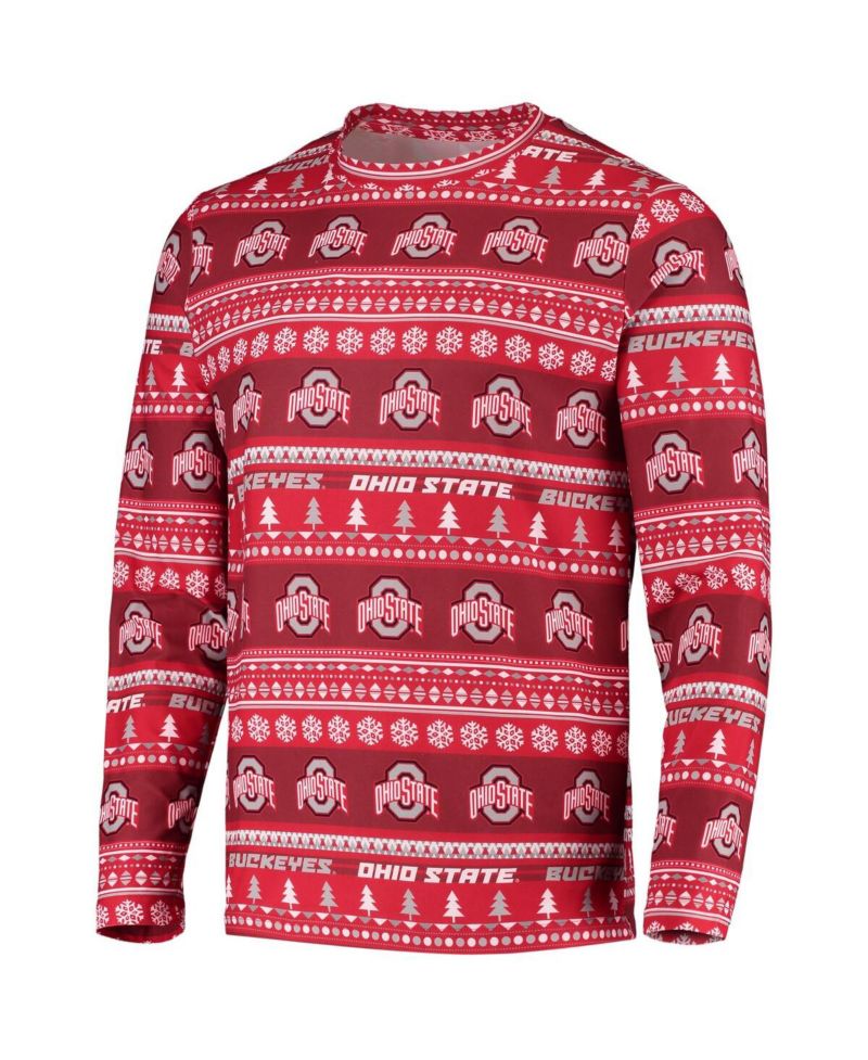 Men's Scarlet Ohio State Buckeyes Ugly Sweater Knit Long Sleeve Top and Pant Set