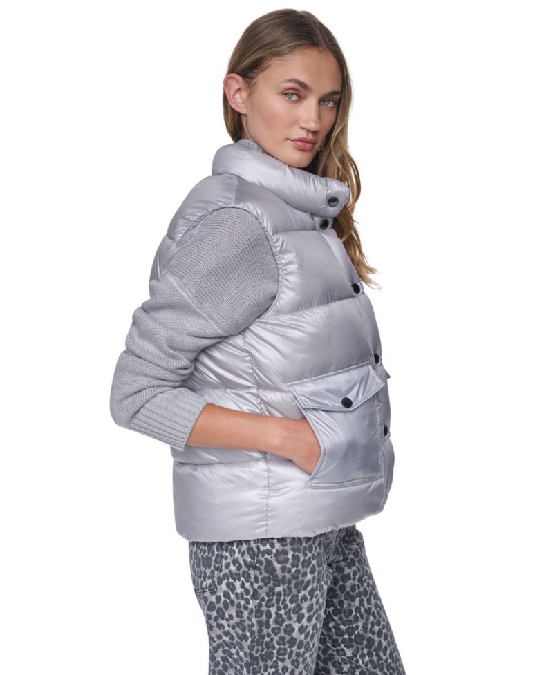 Women's Mock-Neck Puffer Vest with Logo Applique