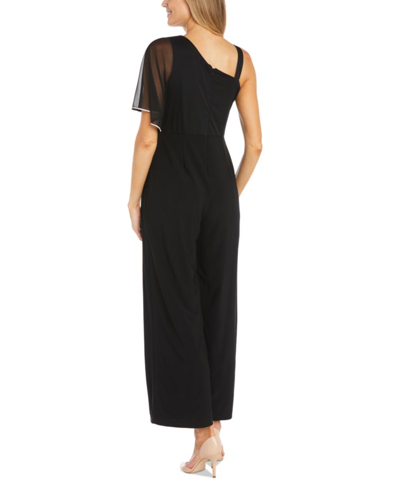 Women's Asymmetric Rhinestone-Trim Draped Jumpsuit
