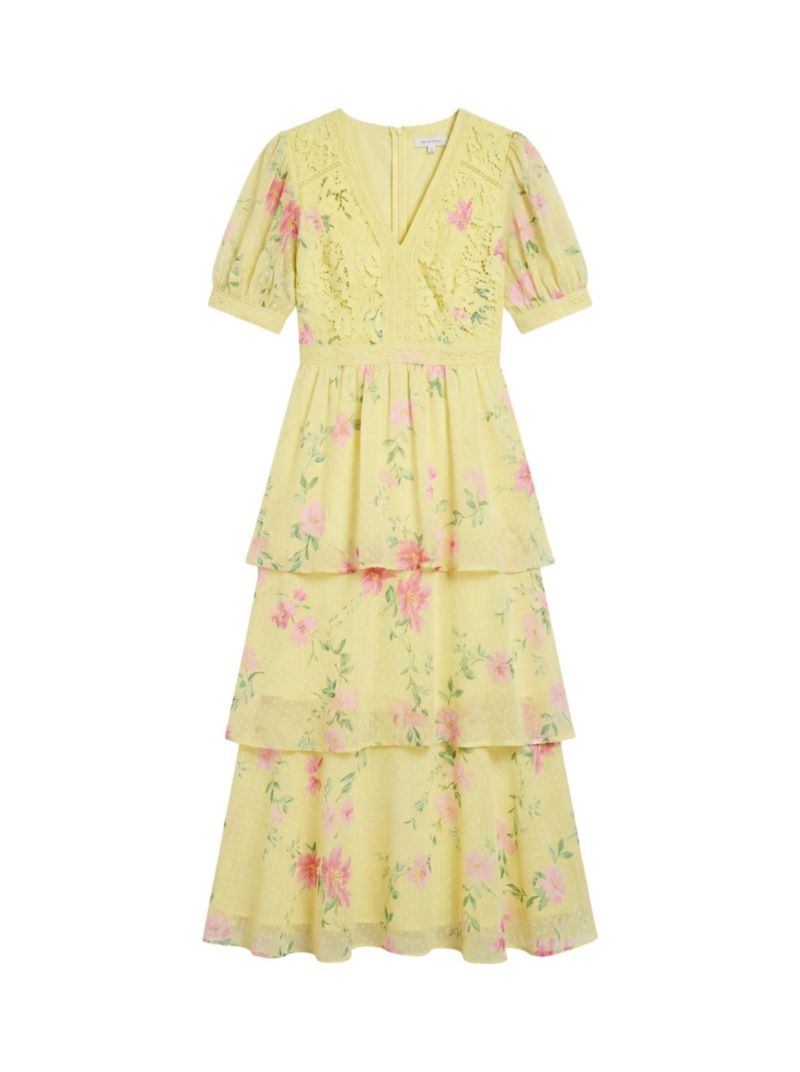 Women's Lace Bodice Tiered Midi Dress
