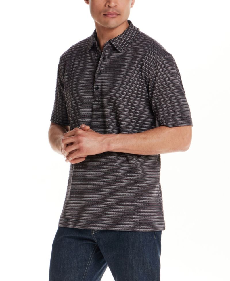 Men's Short-Sleeve Jacquard Stripe Polo Shirt