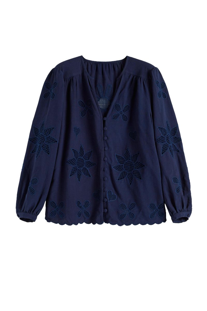 Women's Chinti and Parker Linen-Blend Broderie Blouse