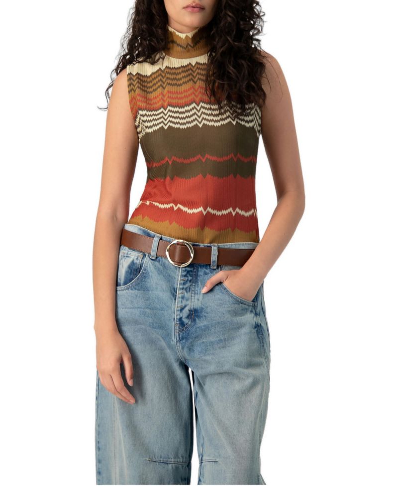 Women's Colorblock Zigzag Knit Mock-Neck Tank Top