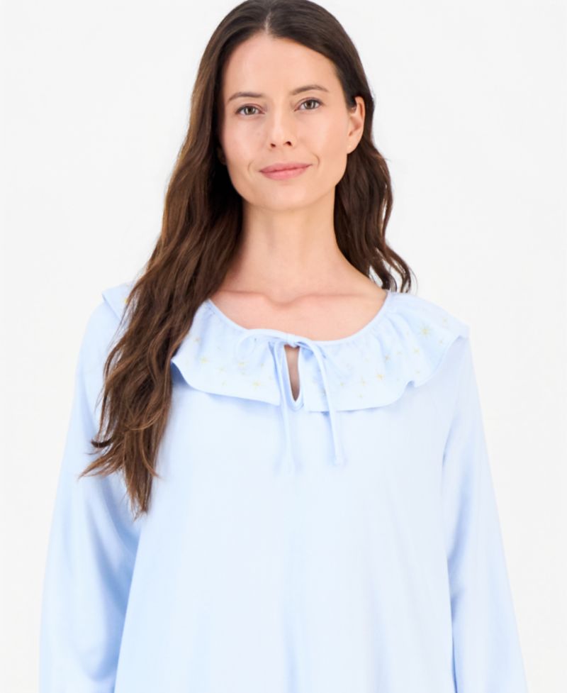 Women's Flannel Scoop-Neckline Ruffle-Detail Nightgown