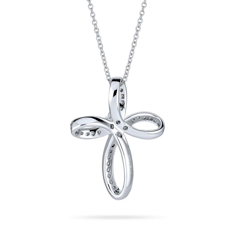 Twist Open Religious Infinity Cross Pendant Necklace .925 Sterling Silver
