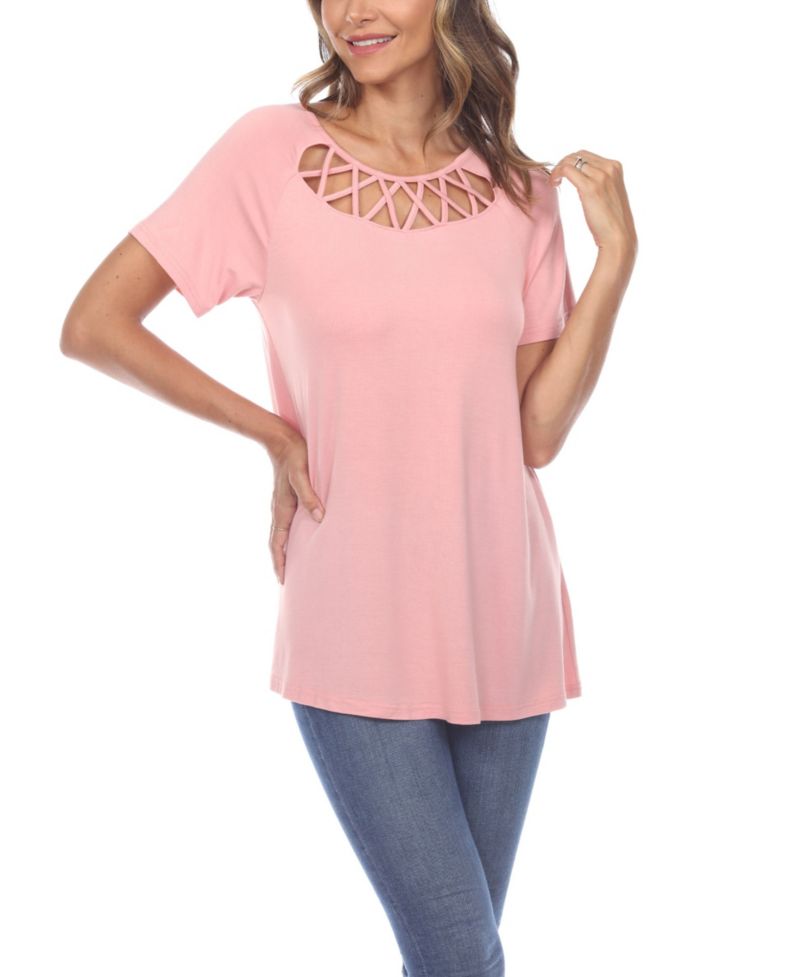 Plus Size Crisscross Cutout Short Sleeve Top