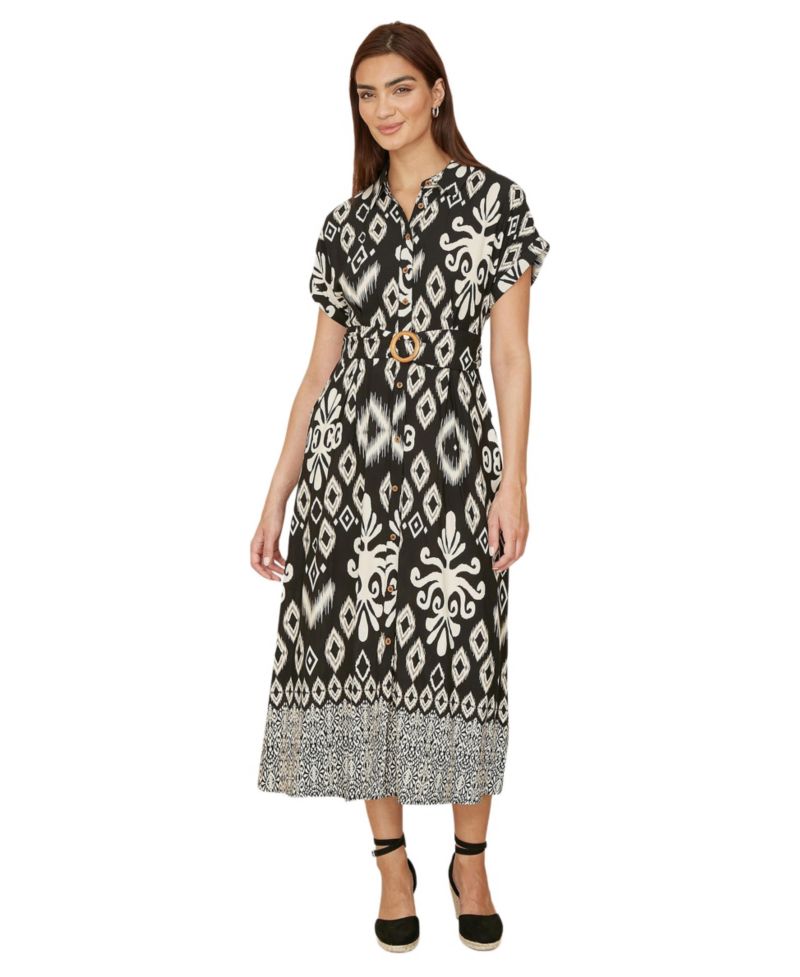 Women's Geo Print Relaxed Midi Shirt Dress