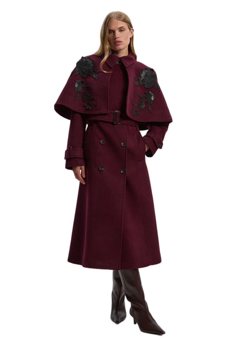 Women's Tailored Funnel-Neck Cape Midi Coat