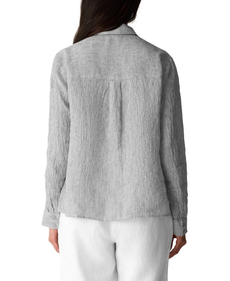 Women's Long-Sleeve Striped Collared Shirt