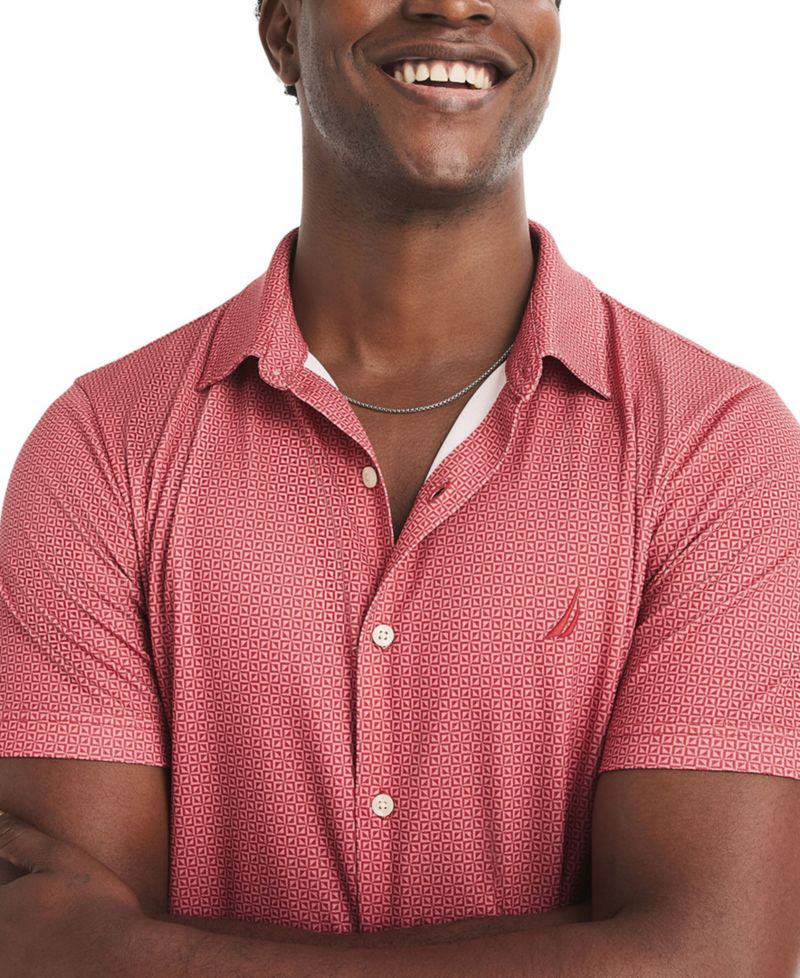 Men's Short-Sleeve Diamond Geo Camp-Collar Shirt