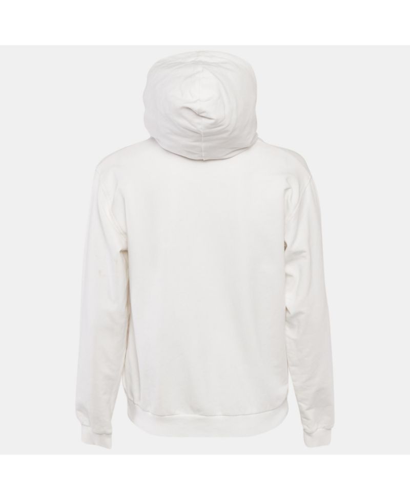 Women's White Logo Print Cotton Knit Zip-Up Hoodie Jacket