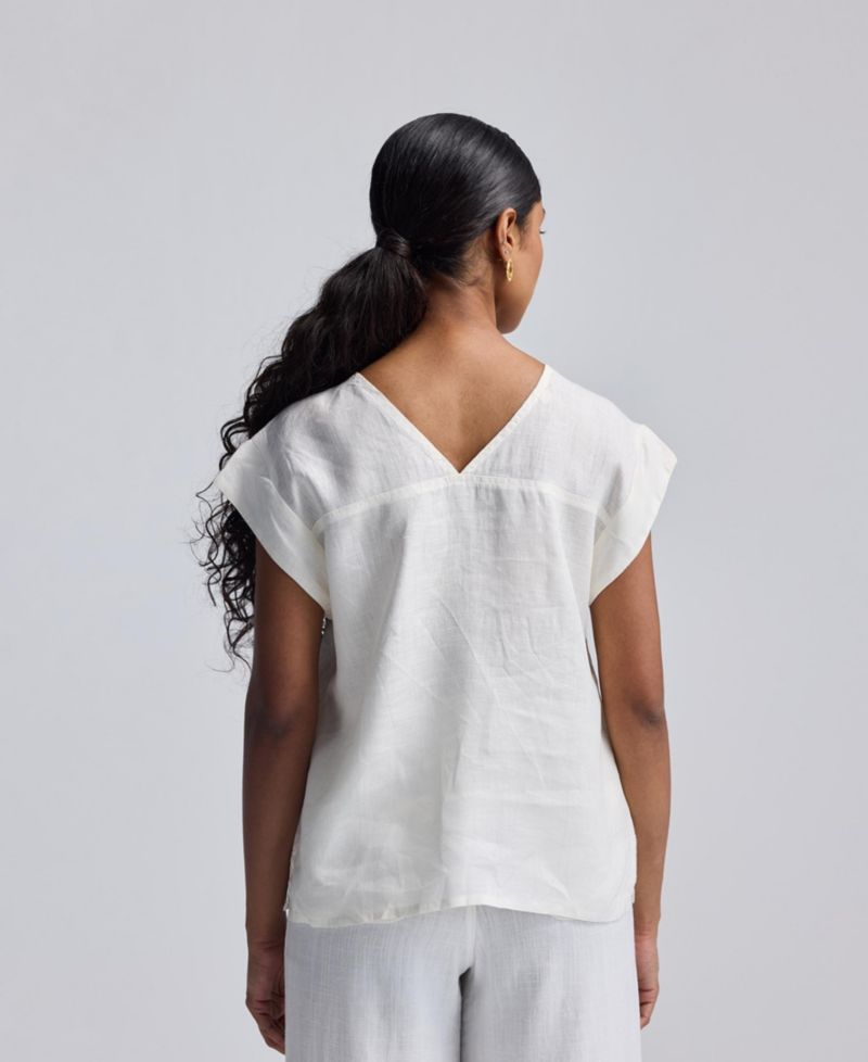 Women's Boxy Top with Embroidered Lace Detail