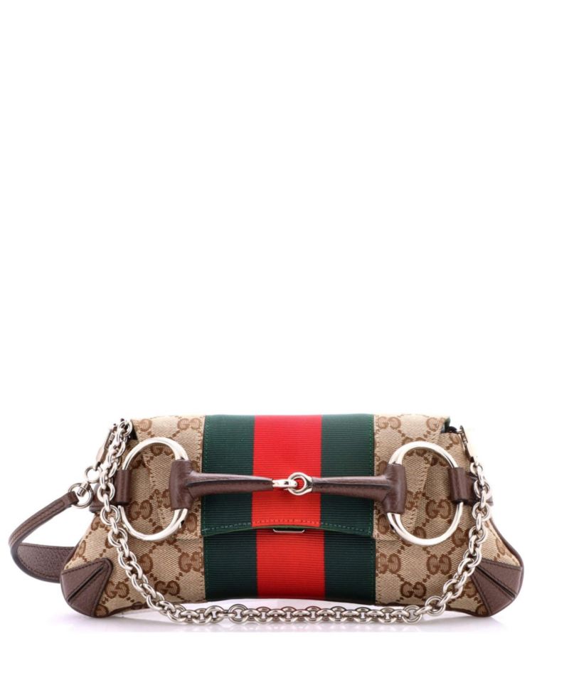 Small Horsebit NM Web Chain Clutch GG Canvas