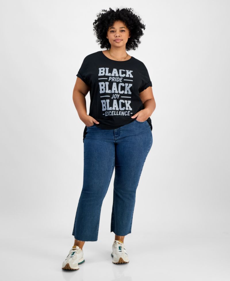 Trendy Plus Size Black Pride Joy Excellence Graphic T-shirt