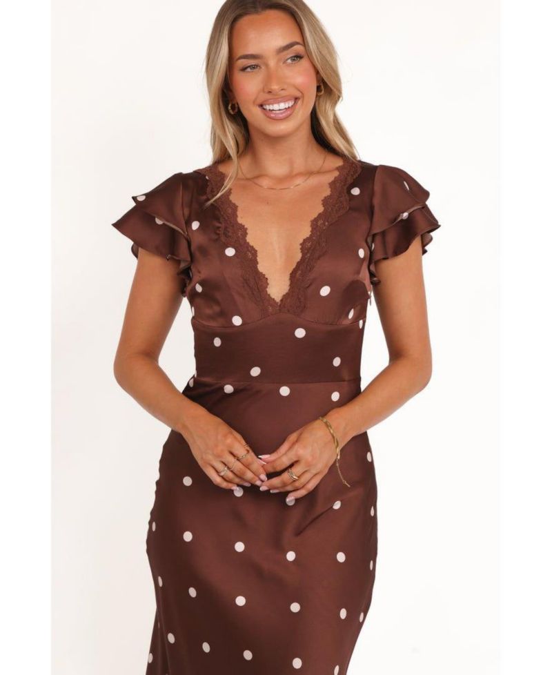 Women's Brown Polka Dot Arella Maxi Dress