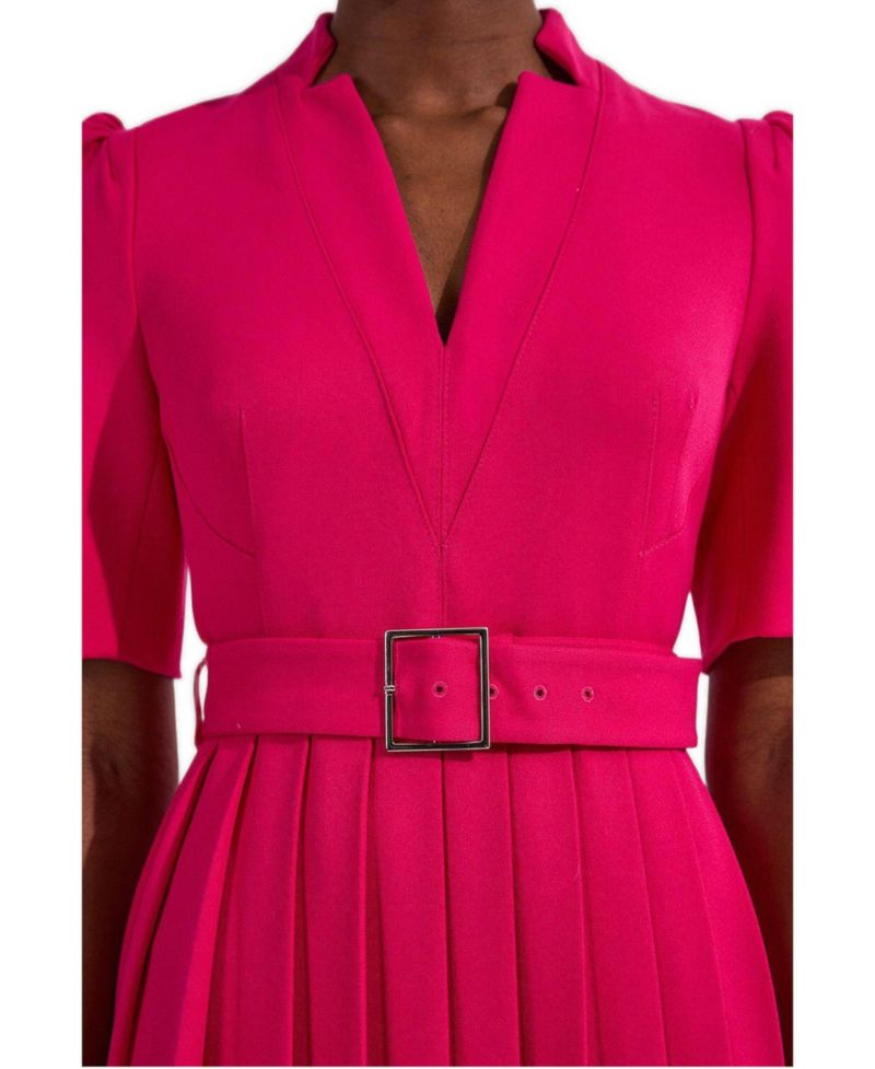 Women's Structured Crepe Belted Midi Dress
