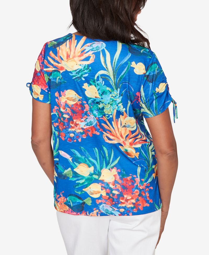 Petite Tropical Reef Tie Sleeve Top