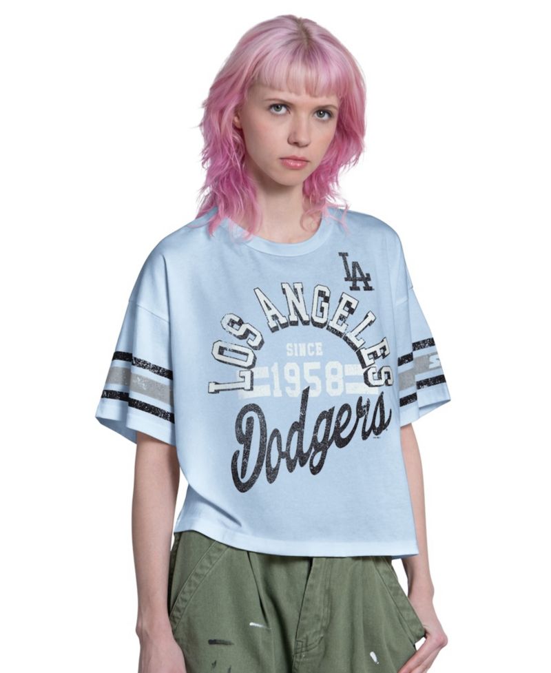 Women's Light Blue Los Angeles Dodgers Cropped Hurry Up Offense T-Shirt