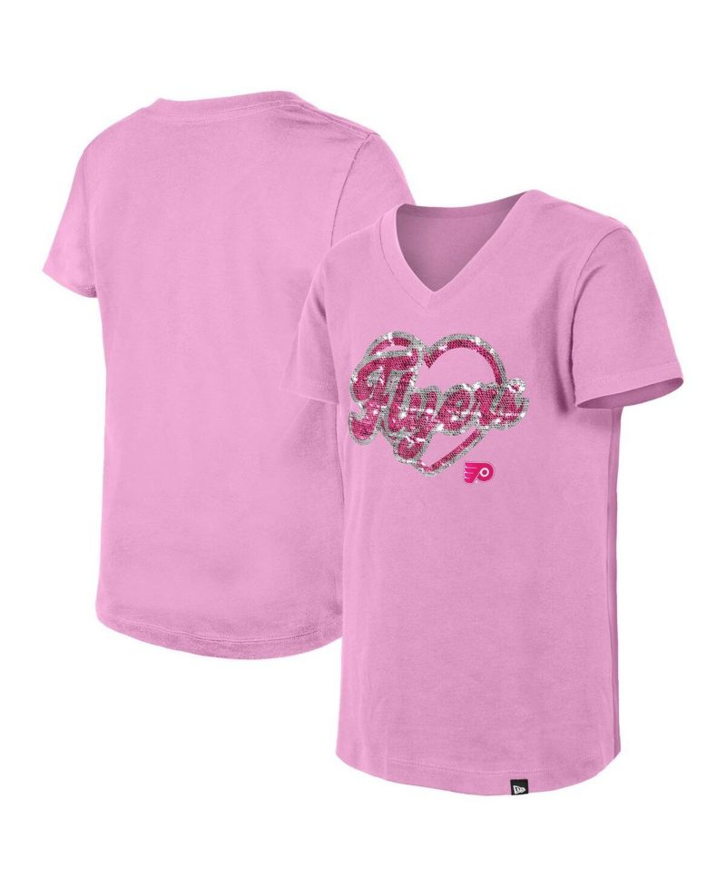 Girl's Pink Philadelphia Flyers Flip Sequin V-Neck T-Shirt