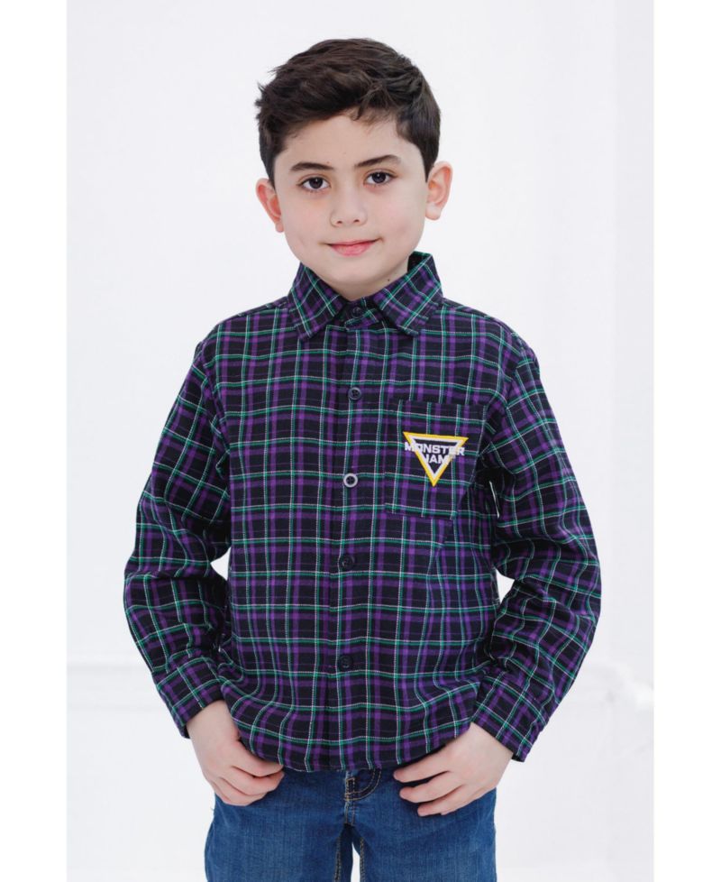 Boys Grave Digger Truck Flannel Matching Family Button Down Shirt