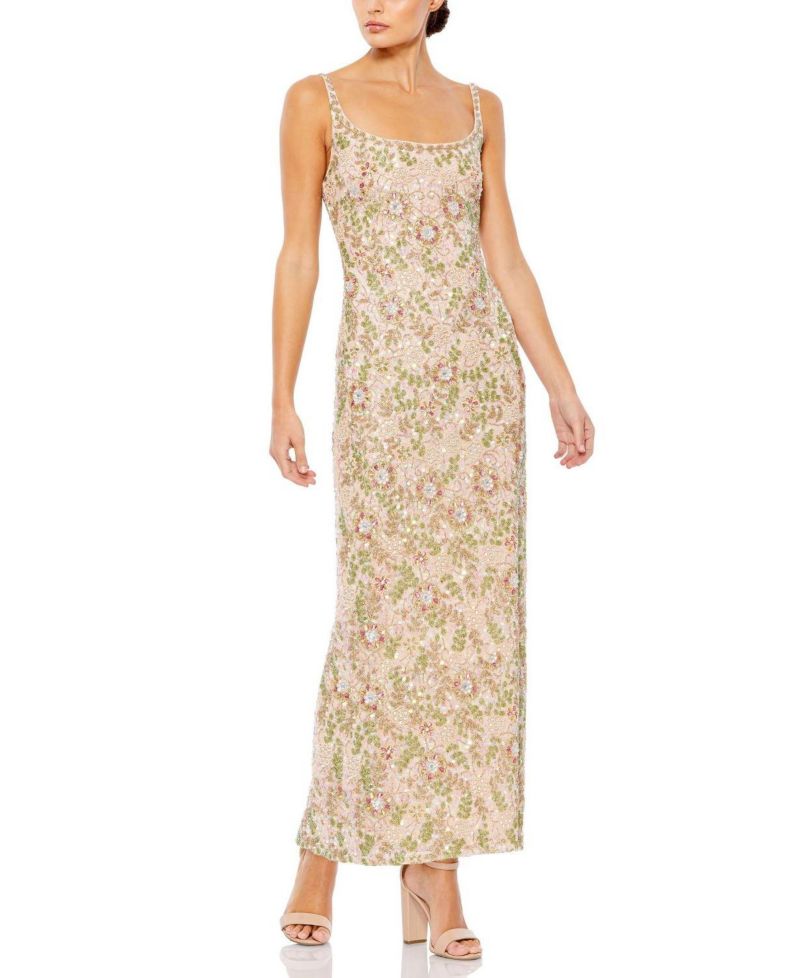 Women's Sleeveless Hand Beaded Floral Midi Dress