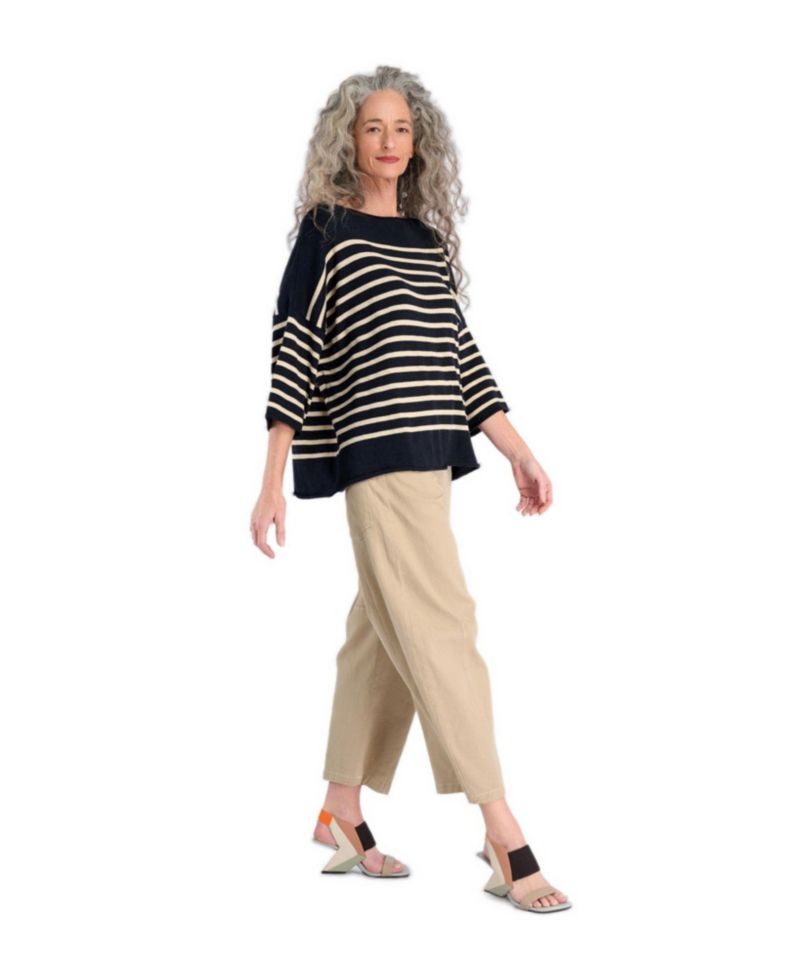 Women's Carolina Boat Neckline Striped 3/4-Sleeve Sweater