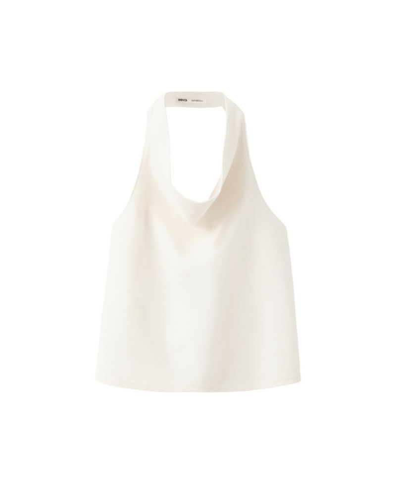 Women's Halter Open-Back Cotton-Linen Blend Top