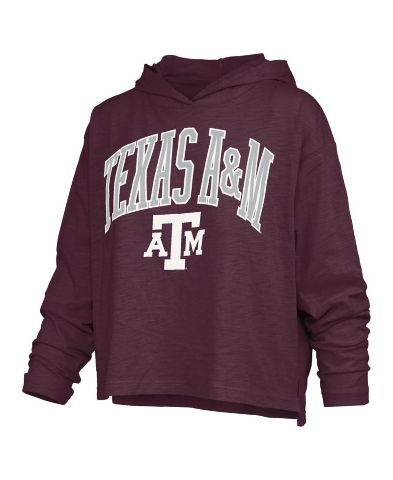 Women's Texas A&M Aggies Nelson Slub Drop-Tail Hem Long-Sleeve Hooded T-Shirt