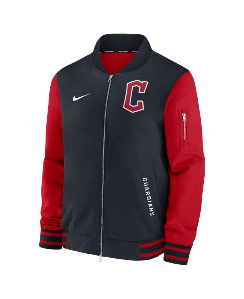 Men's Navy/Red Cleveland Guardians Authentic Collection Dugout Full-Zip Bomber Jacket