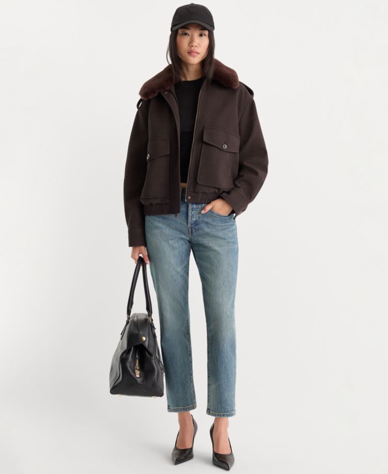 Women's Removable Faux Fur Collared Jacket