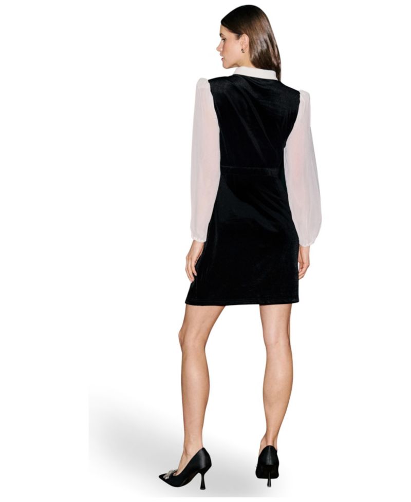 Women's Contrast Long Sleeve Velvet Mini Dress