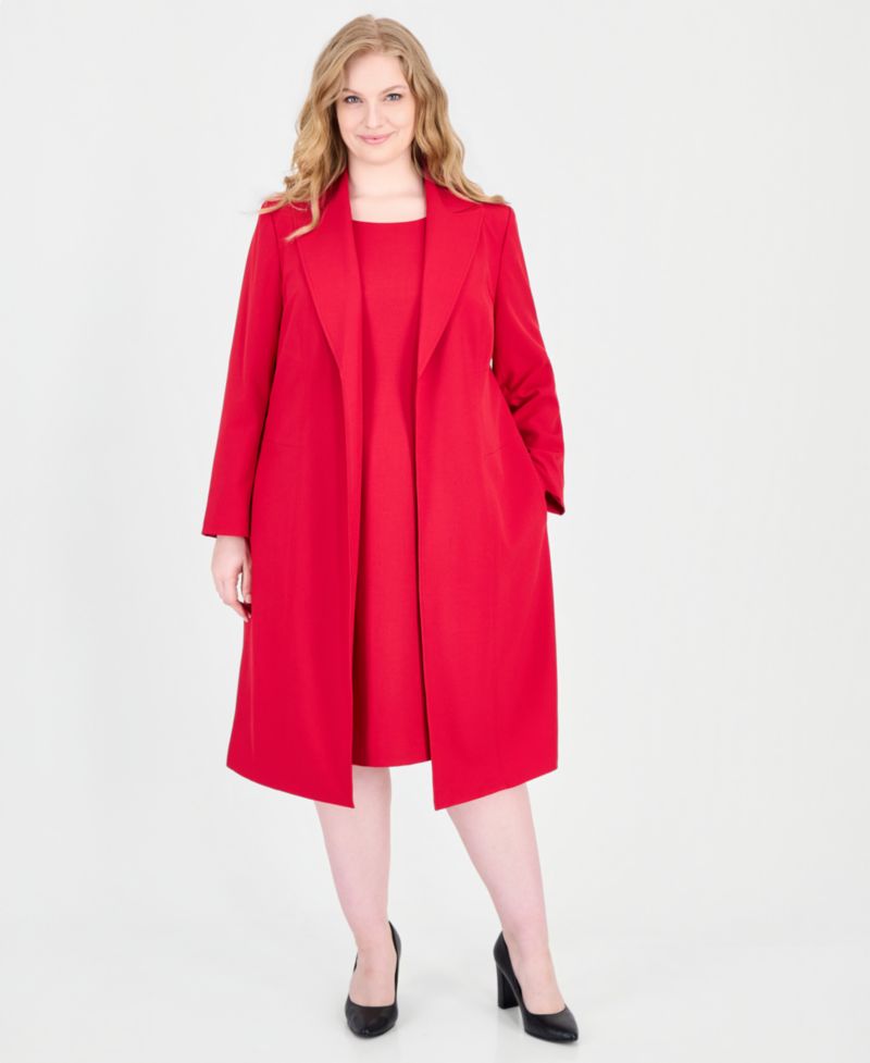 Plus Size Peak Lapel Topper and Basic Sheath Dress, 2-Piece Set
