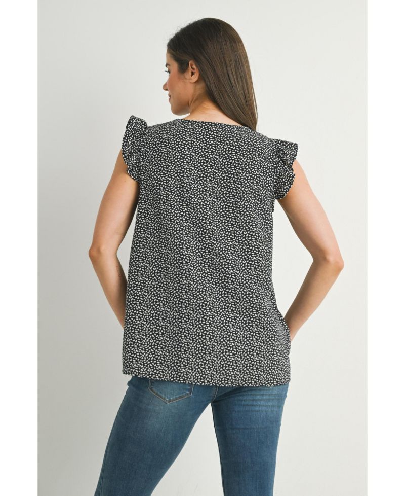 Women's Printed Flutter Cap Sleeve V-Neck Maternity Top