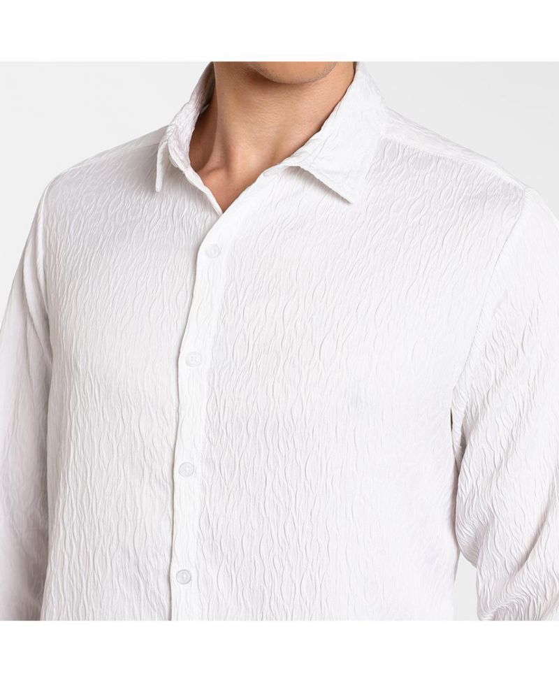 Men's Chalk White Abstract-Textured Shirt