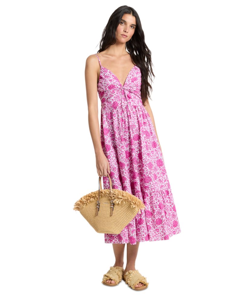 Women's Sleeveless V-Neck Floral Midi Dress