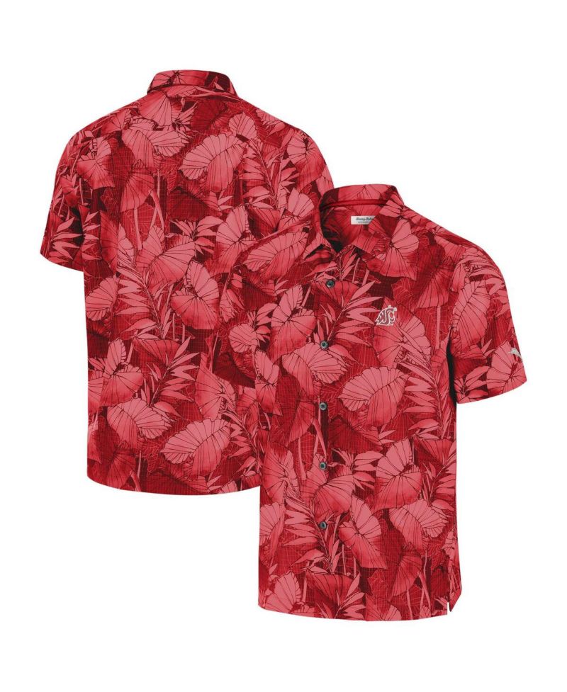 Men's Crimson Washington State Cougars Coast Nuevo Fronds Button-Up Shirt