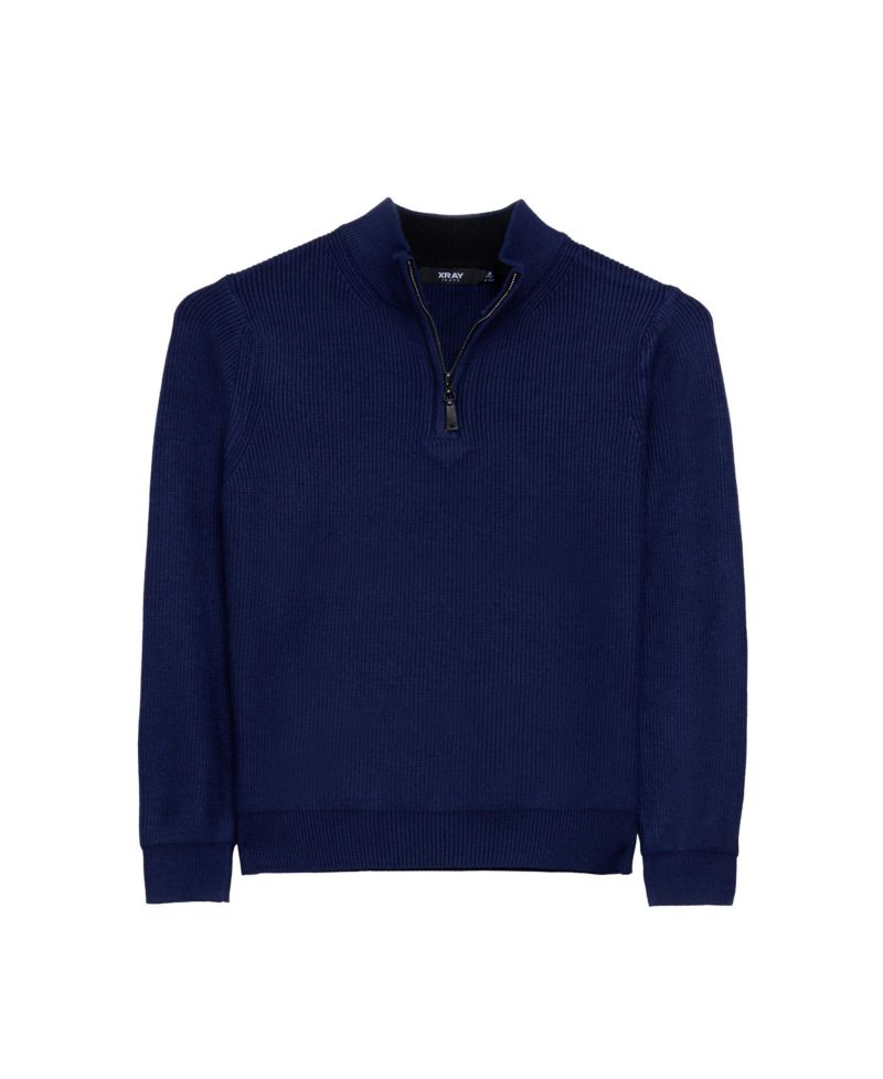 Boy's Size 4-18 Ribbed Knit Quater Zip Mock Neck Sweater
